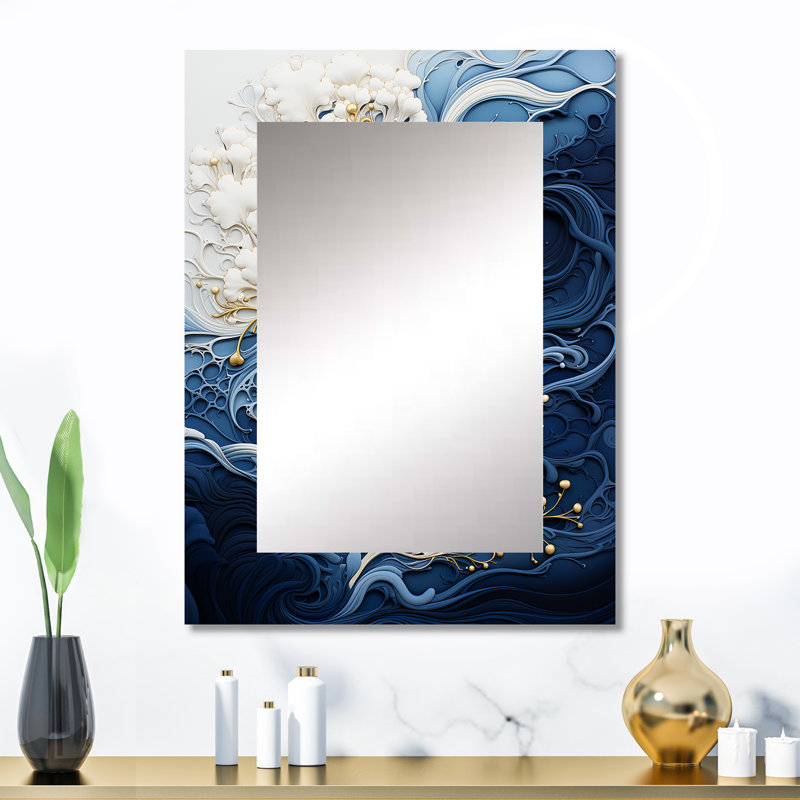 Liquide encre spirale III - abstrait spirales grand miroir mural, 32 po x 24 po