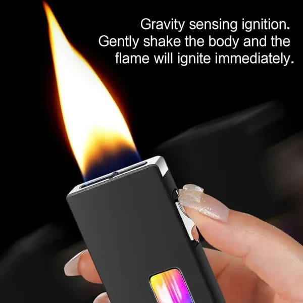 Briquet coupe-vent de qualité supérieure - cadeau de fête des pères briquet au butane flamme bleue avec jauge de carburant