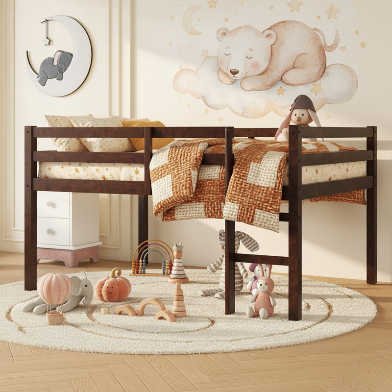 Full Wood Loft Bed With Ladder, Espresso, Full, Espresso