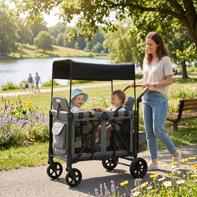 Extra Large 3-In-1 Travel System Stroller With Canopy, Converts To Quad Seat, One-Hand Fold & All-Terrain Wheels