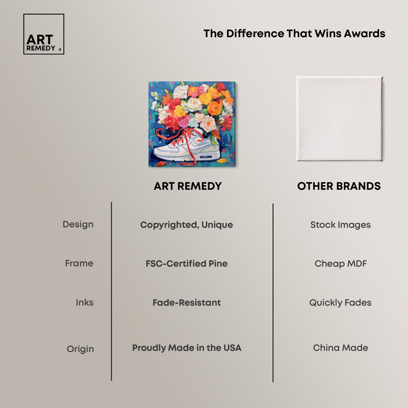 «Whimsical Sneaker with Flowers», art mural , Toile tendue, H 12 po x l 12 po