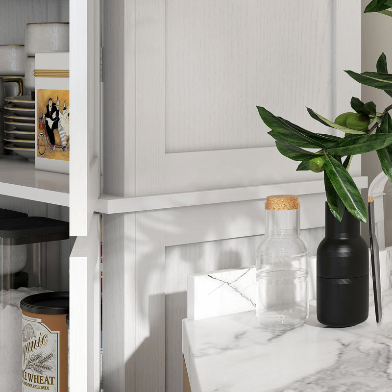 Armoire de cuisine 72,5 po autoportante, armoire de rangement haute avec 4 portes et 2 tablettes réglables pour salle à manger, grain de bois blanc