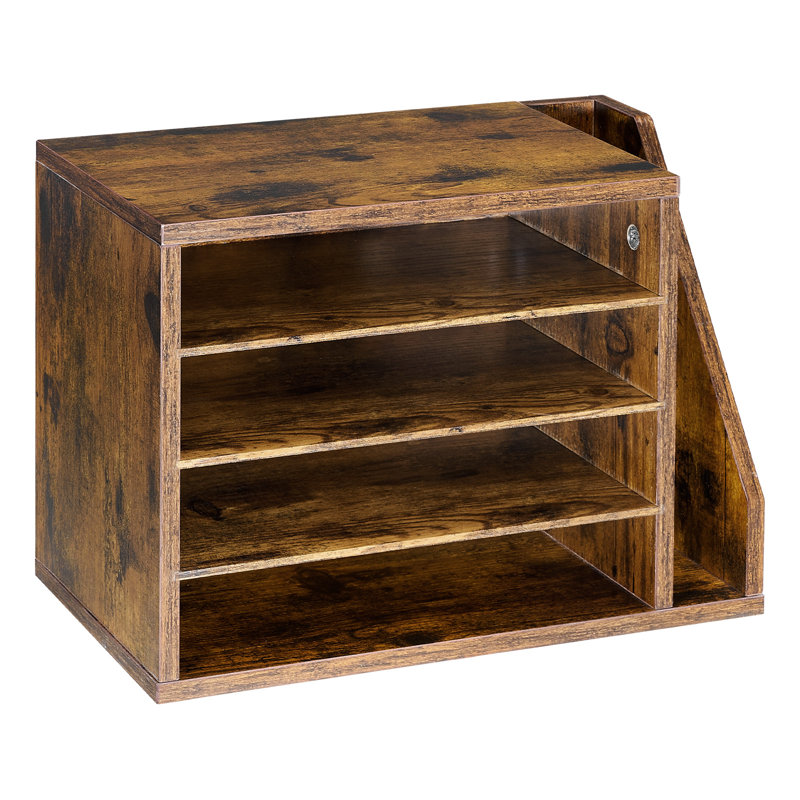 Organisateur de documents, boîte aux lettres de bureau à 4 compartiments avec tablettes amovibles, trieur de boîtes aux lettres en bois avec rangement vertical latéral, organiseur de bureau de bureau pour classeur, documents, papier, brun