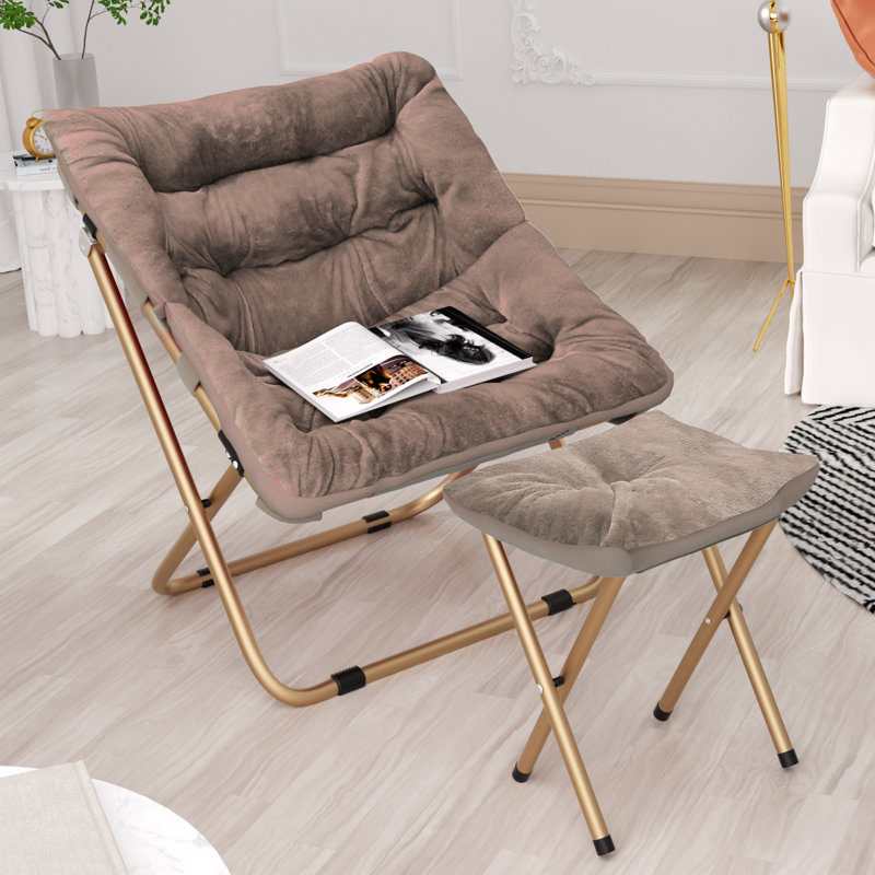 Fauteuil d'appoint douillet capitonné et rembourré avec cadre en métal doré pour le salon, Fourrure synthétique blanche, Yes