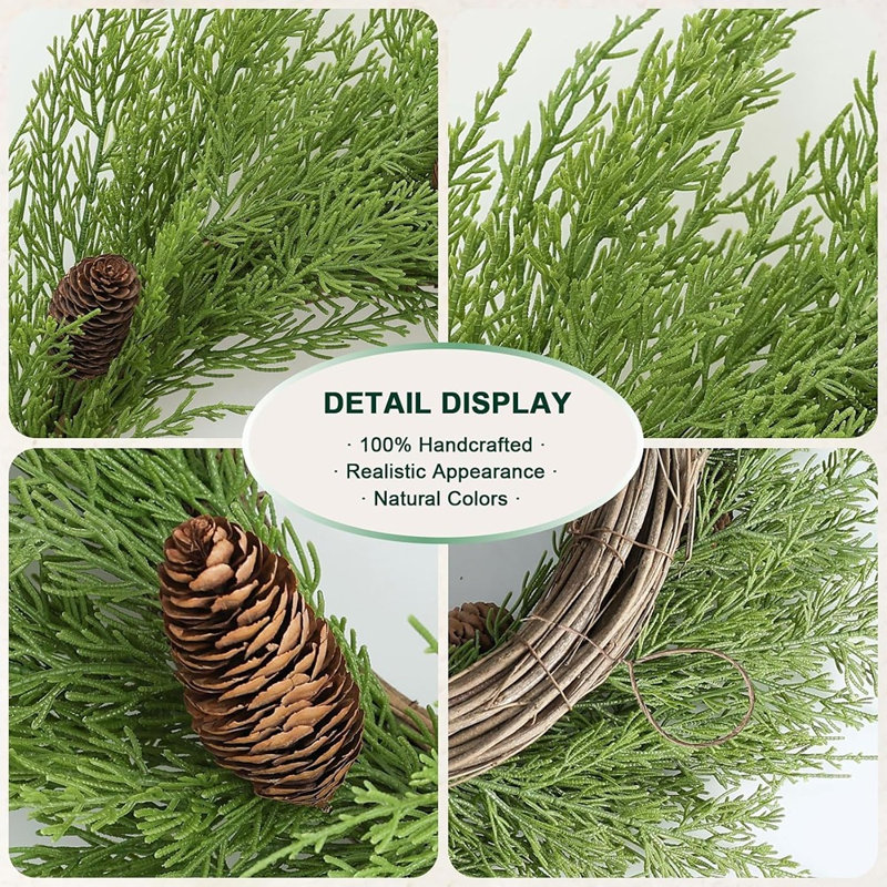 Couronne de Noël en cèdre véritable - vert - 20 à 22 pouces porte d'entrée artificielle, fenêtre et décor intérieur / extérieur des Fêtes