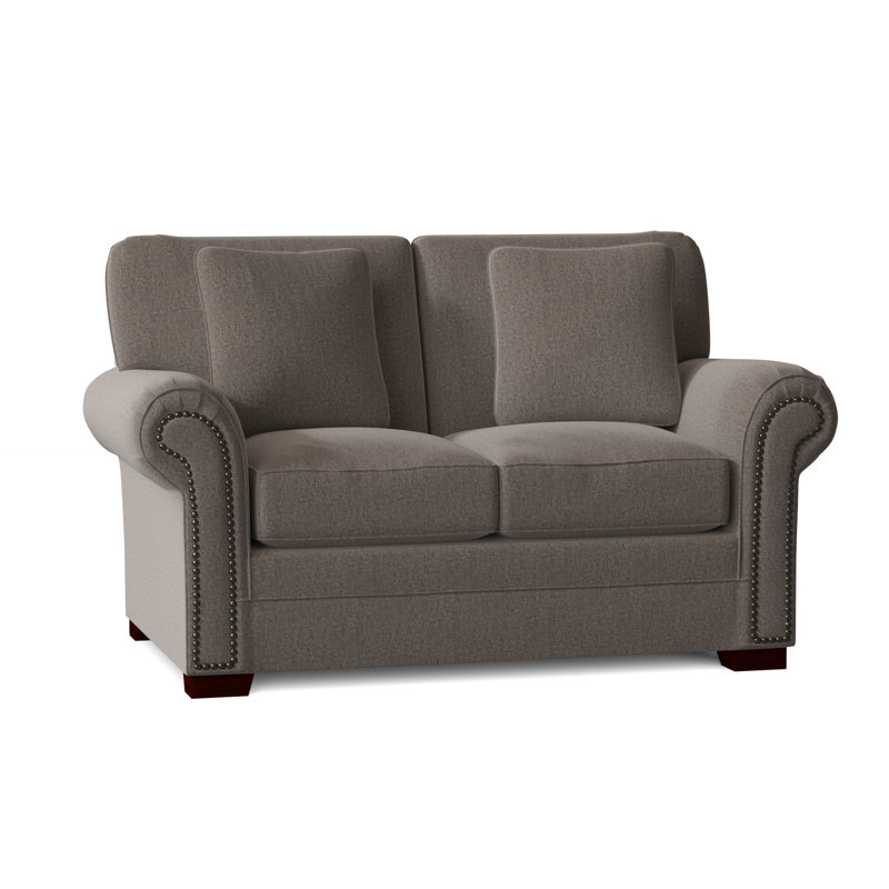 Causeuse à accoudoirs roulés de 63 po avec coussins réversibles Adrena, Laiton foncé, Chenille performance gris Craftwood 42