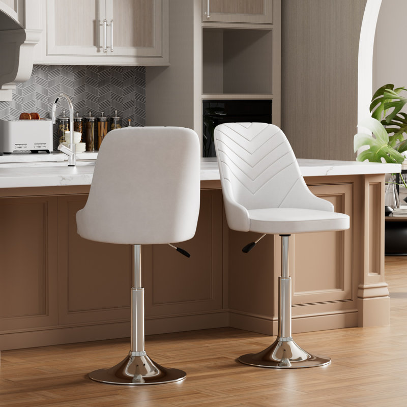 Ensemble de 2 tabourets de comptoir pivotants et réglables modernes, tabouret à hauteur de comptoir rembourré en similicuir avec relevage hydraulique et base à piédestal en métal pour îlot de cuisine, bar à déjeuner, salle à manger