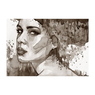 Watercolor Woman Portrait Art Wall Mural Non-pasted