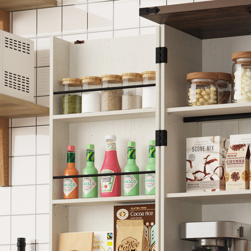 71" Kitchen Pantry With 6 Door Shelves, 3 Sliding Storage Racks And 2 Adjustable Shelves, White