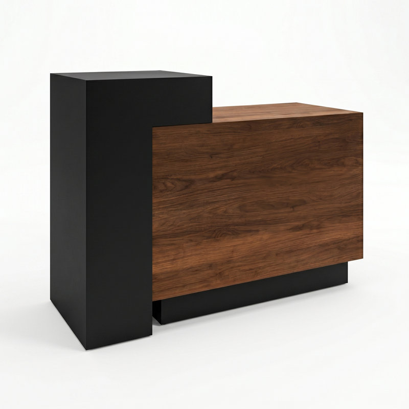 Bureau de réception haut et debout avec comptoir, tiroir verrouillable et tablettes réglables, réception réversible de 59 po pour petites entreprises, salon de beauté, bureau - brun noir moderne
