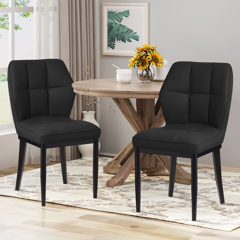 Chaises de salle à manger rembourrées en cuir synthétique 19,6 po H Raffertie avec structure en métal noir et dossier en forme de damier