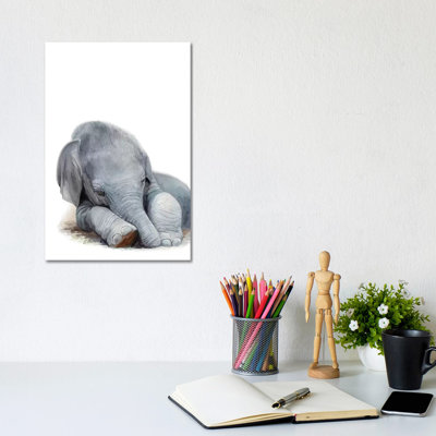 Sleeping Baby Elephant by Watercolor Luv - Wrapped Canvas Painting