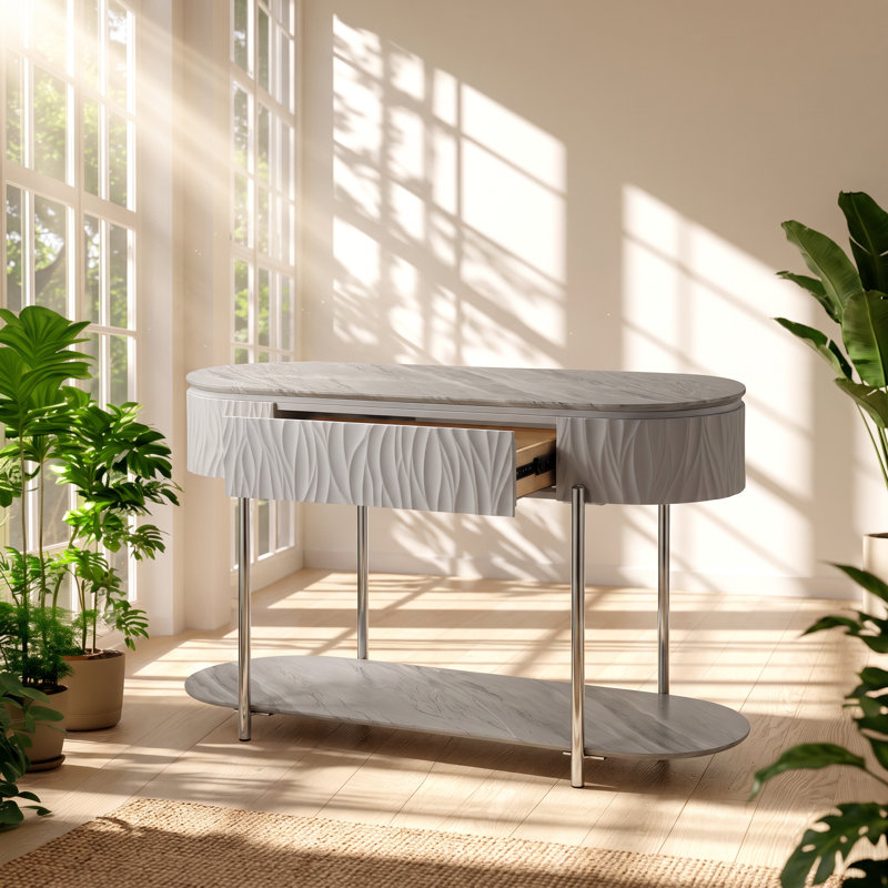 Table de canapé en chrome lustré et chrome l 47 po x P 16 po x H 30 po Yukino