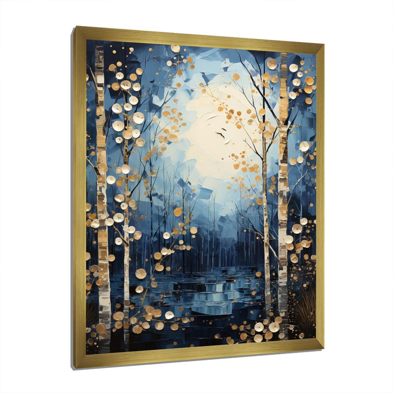 «Lestine Birch Woods Moonlit Symphony VI», reproduction sur toile, Encadrement doré, H 44 po x l 34 po x P 1,5 po