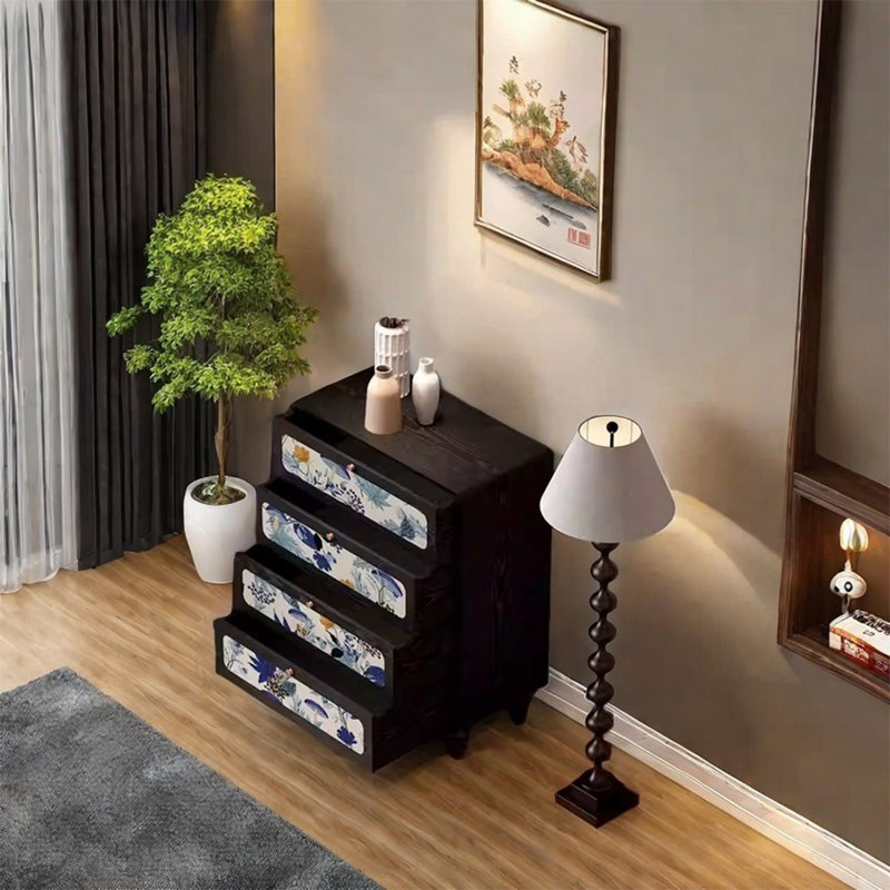 Ash Wood Cabinet with 4 Drawers and Brass Handles