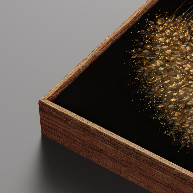 «Golden Tree Reflection» sur fond noir, reproduction d'art encadrée, 36" H x 24" W, Naturel