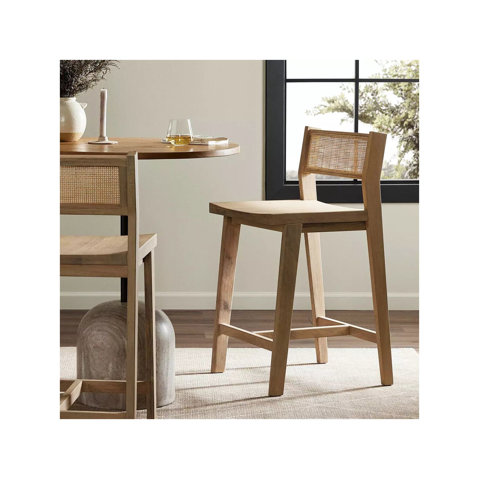 Nephie Cane Stool, Counter Stool (26" Seat Height)