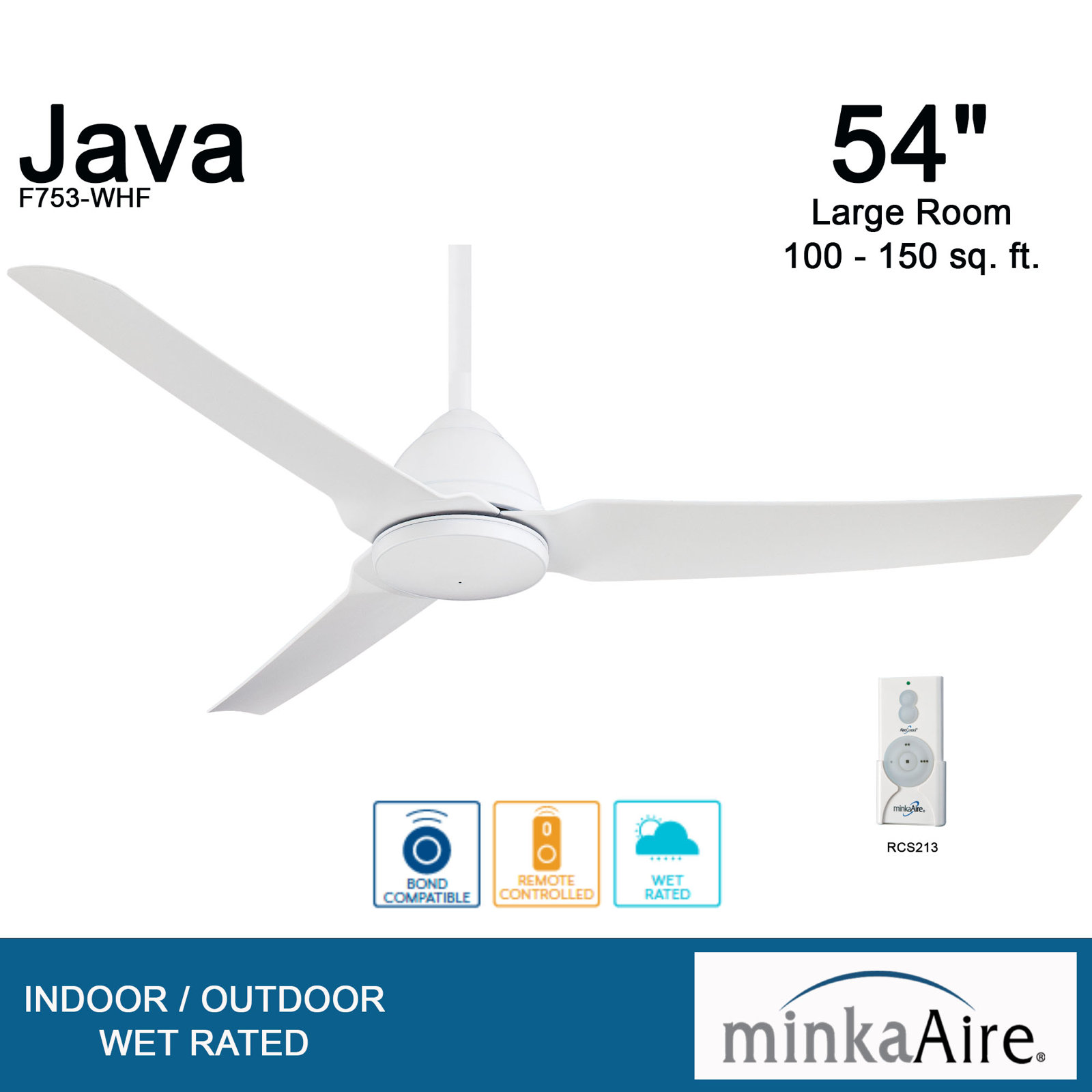 Java 54" Ceiling Fan, Flat White