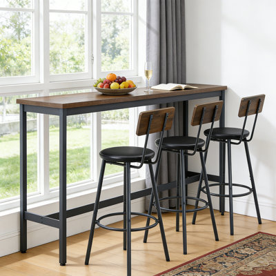 Long 4-Piece Dining Table Set With 3 Pu Upholstered Stools