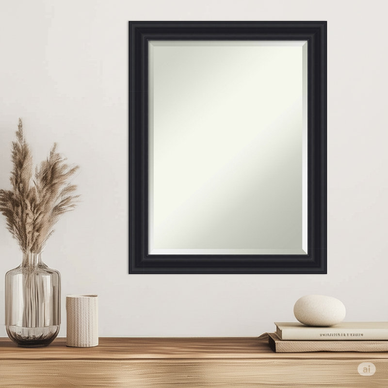 Dalat Beveled Framed Wall Mirror, Black, 27.75" x 21.75"