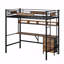 Structure de lit Structure de lit mezzanine simple avec accessoire de bureau en forme de L, avec fonction de station de charge, mezzanine en métal avec rangement de tiroir en tissu et avec tablette de rangement, avec rails de sécurité