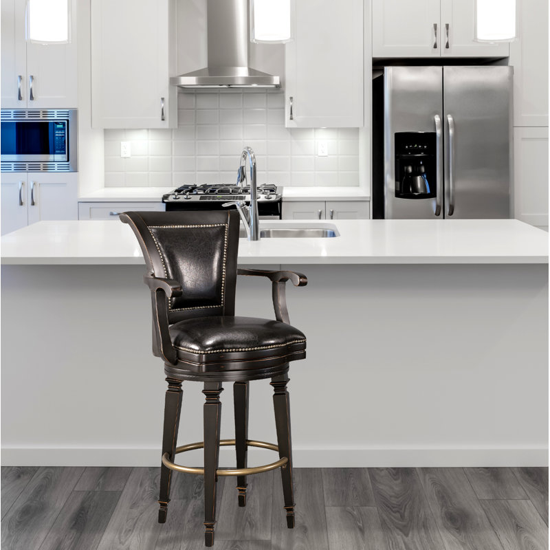 Northport Swivel Bar Stool with Faux Leather Seat & Burnished Black Finish