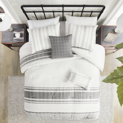 Édredon surdimensionné pour grand lit - Coton gris / blanc, texturé, taille de fer à repasser à vapeur, rembourrage lavable à la machine