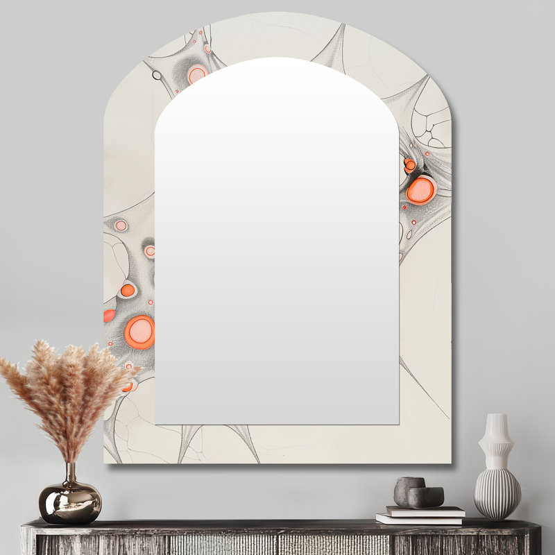 Ink Cellular Structures Vintage - Abstract Asymmetrical Unique Mirror, Pink Arch Large Wall Mirror, Printed Metal Art