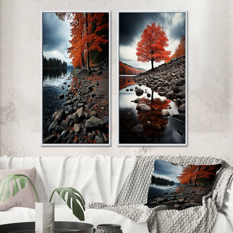 «Canada Autumn Tranquility», 2 pièces sur toile, Cadre blanc, H 20 po x l 24 po