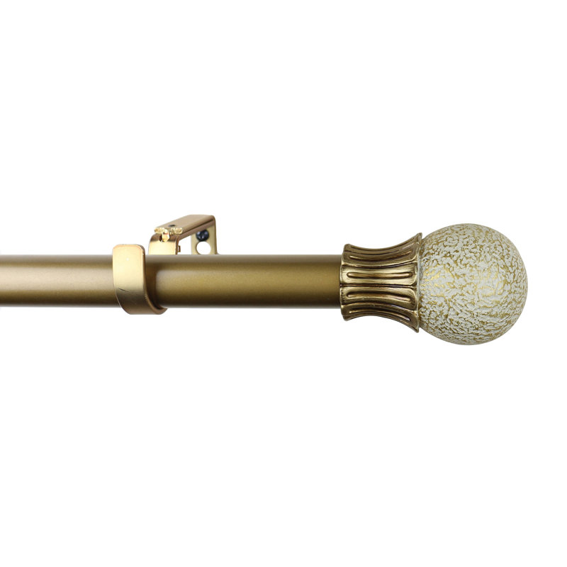 Brycenn Polyresin Adjustable Single Curtain Rod, 48" W x 6.75" D, Gilded French White