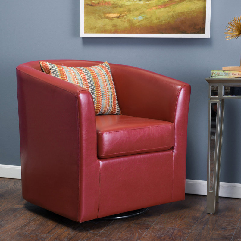 Faux Leather Swivel Accent Chair, Red Faux Leather