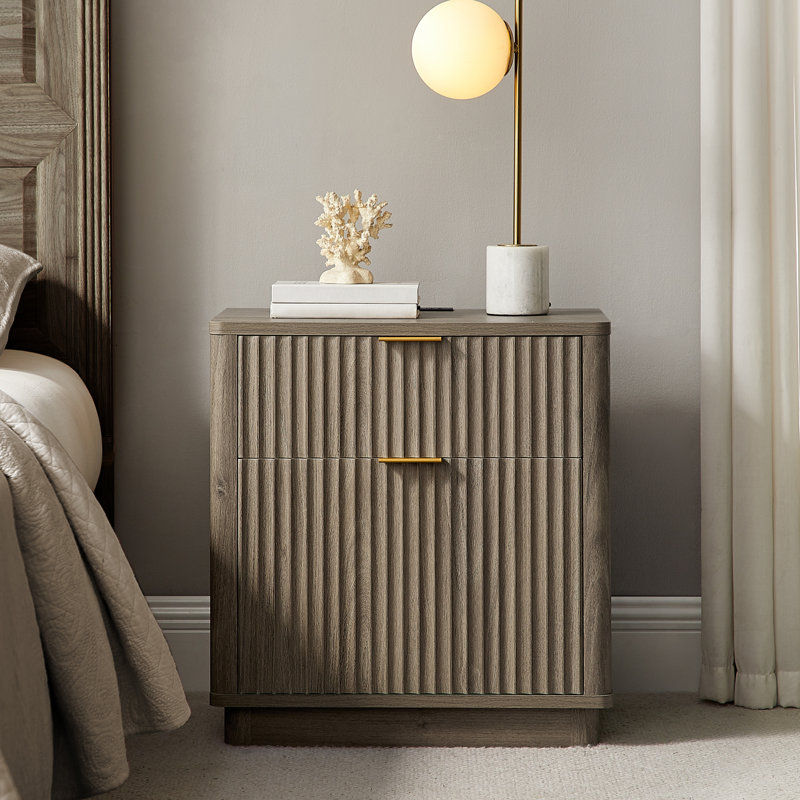 23'' Fluted Nightstand With Mid-Century Modern, Gray Alder