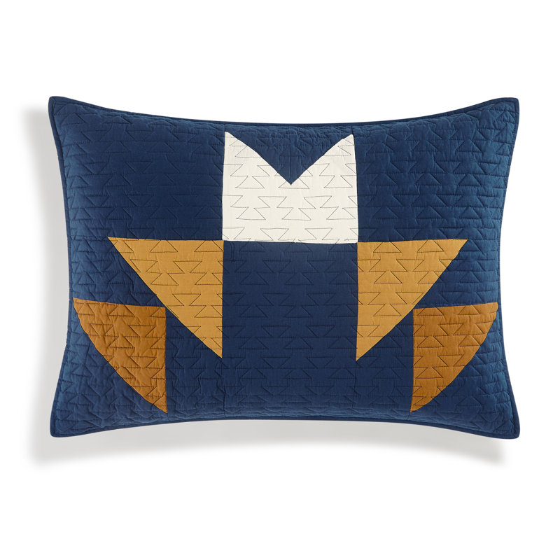 Navy Cotton King Quilt Set with Geometric Pattern
