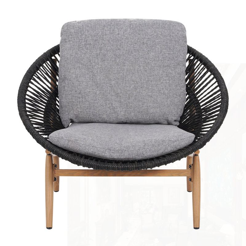Chaise longue d'extérieur en osier, Coussin gris / cadre gris foncé