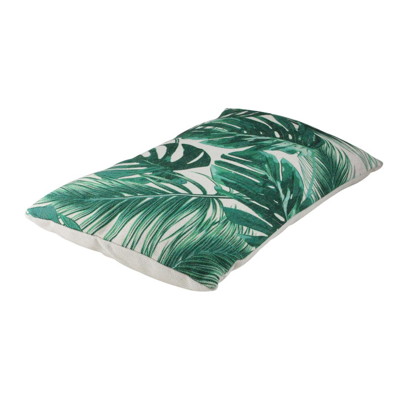 19" Green and White Tropical Leaves Printed Rectangular Throw Pillow