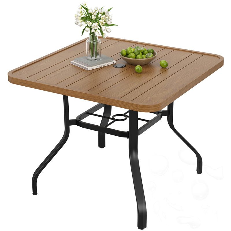 Square Patio Table With Umbrella Hole, Natural