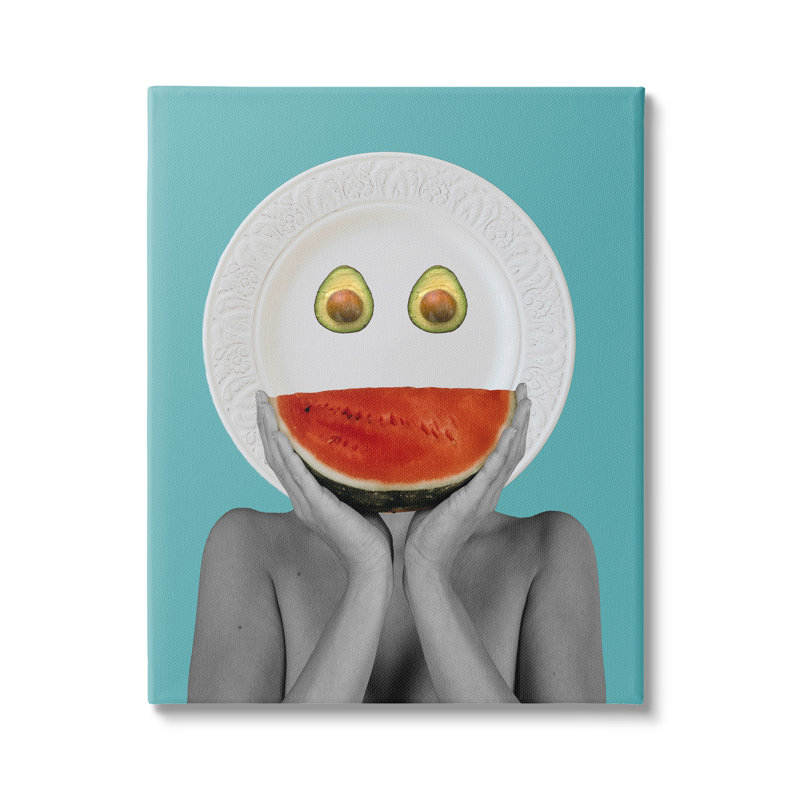 «Quirky Abstract Fruit Plate Head Watermelon Avocado» par Atelier Posters - impression, Toile tendue