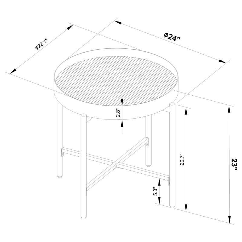 Table de bout ronde avec plateau encastré noir