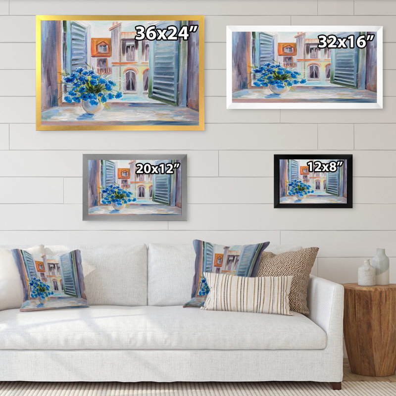 Fleurs bleues à Paris - reproduction d'art sur toile, H 8 po x l 12 po x P 1 po, Toile avec cadre noir