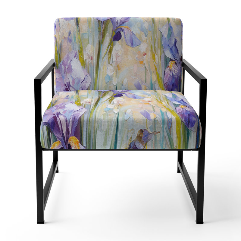 Chaise d'appoint rembourrée Floral Iris, Noir