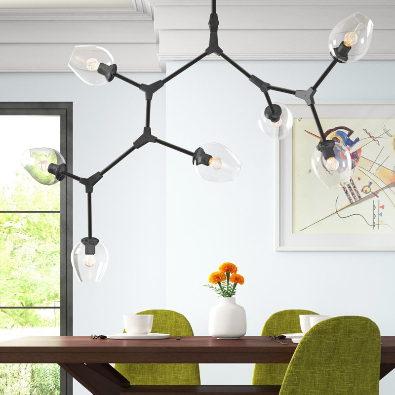 Lustre linéaire moderne Spoutnik à 7 lumières Spinks, Noir, 9 lumières, 79"