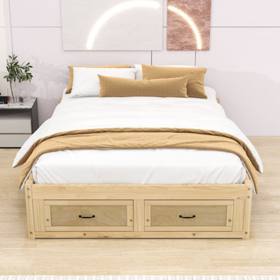 Wooden Platform Bed with Storage Drawers and Slats