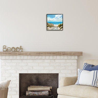 Bb-360-Encadré paysage de sable et de mer encadré sur bois par Carson Lyons, peinture