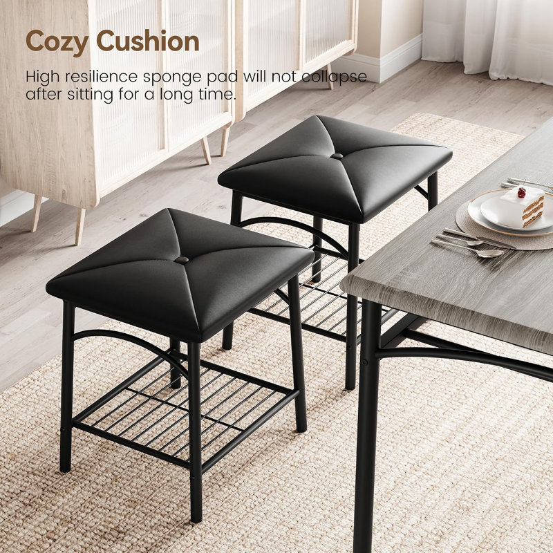 Ensemble de table et de chaises pour 4 personnes, table de cuisine avec banc et tabourets, gris, Gris