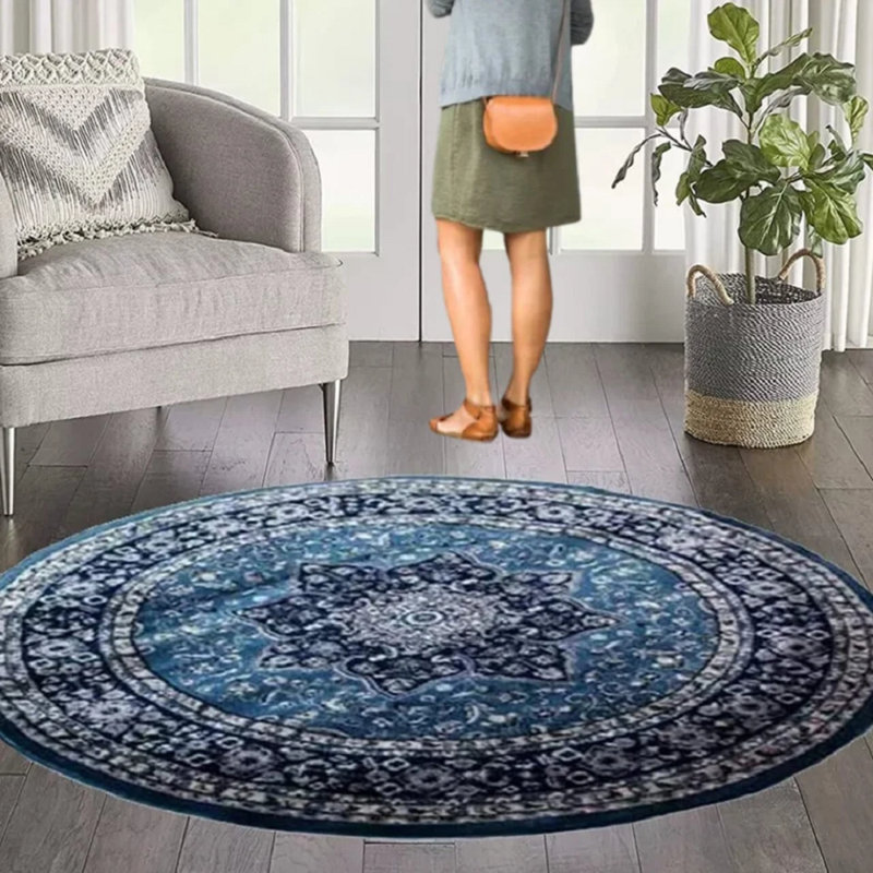 Round Geometric 120cm X 120cm Indoor / Outdoor Area Rug