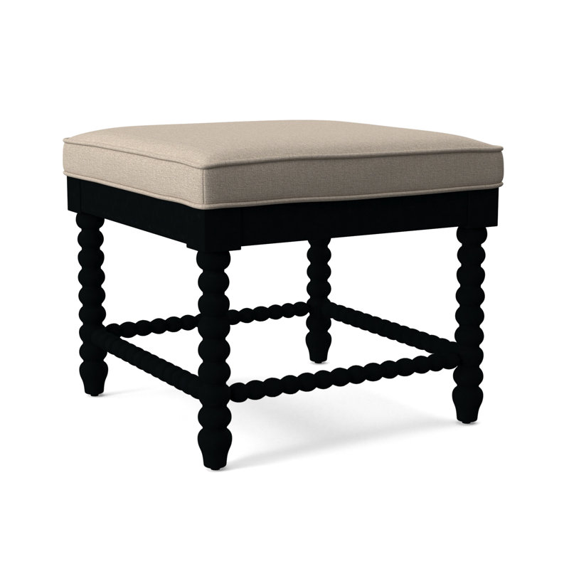 Lind Island Upholstered Bench, Sunbrella Beige Pinstripe; 6205-74, Black Finish