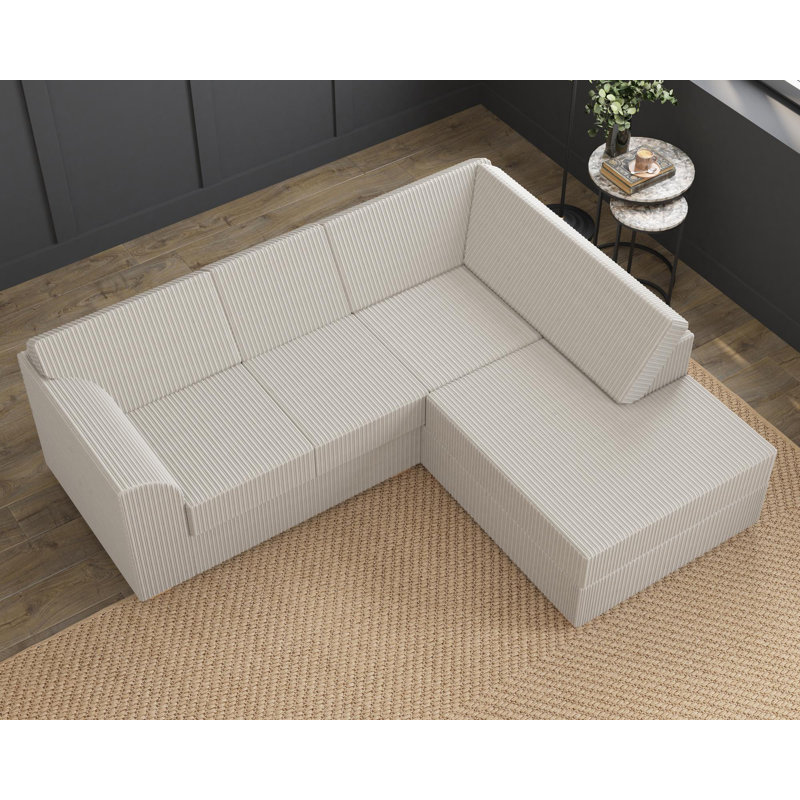 Modo L Shaped Sofa With Corner On The Right, Fixed Back, Jumbo Cord Stone, Stone Polyester