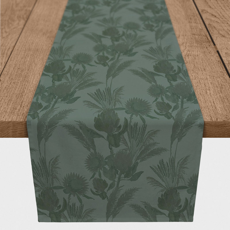 Ayunna Rectangle Floral Polyester Table Runner, 90" L x 16" D, Green