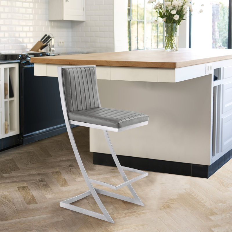 Tabouret de bar en métal Addicyn, Gris rétro / acier inoxydable brossé, Tabouret supplémentaire (siège d'une hauteur de