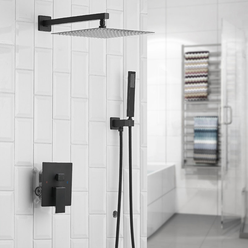 VIBRANTBATH Abyssal Hush Matte Black 12-in Dual Head Built-In Shower Faucet System with 2-way Diverter ( Pressure-balanced Valve Included )